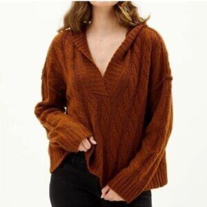 American Eagle Chocolate Brown Cable Knit Hooded Oversized Sweater